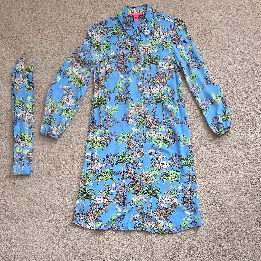 Lilly Pulitzer Bethanne Dress Blue Thistle Tiger Quenn